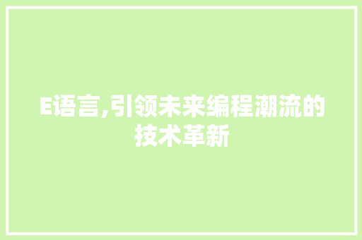 E语言,引领未来编程潮流的技术革新