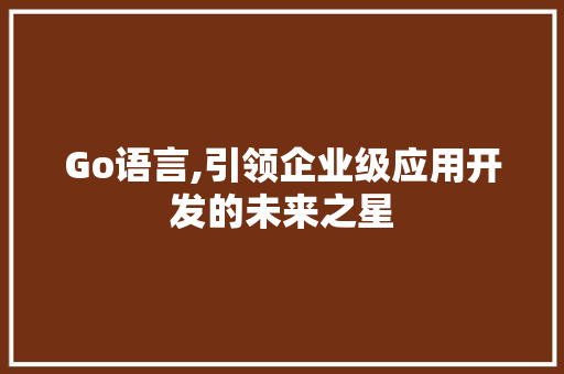 Go语言,引领企业级应用开发的未来之星