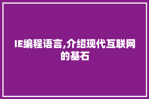 IE编程语言,介绍现代互联网的基石