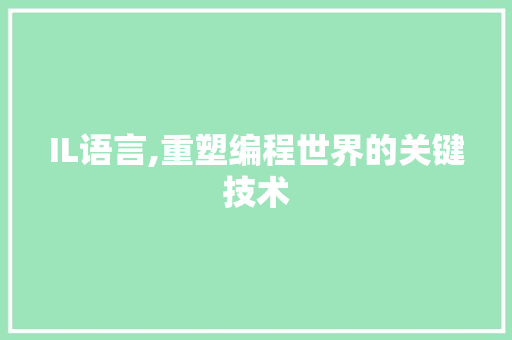 IL语言,重塑编程世界的关键技术