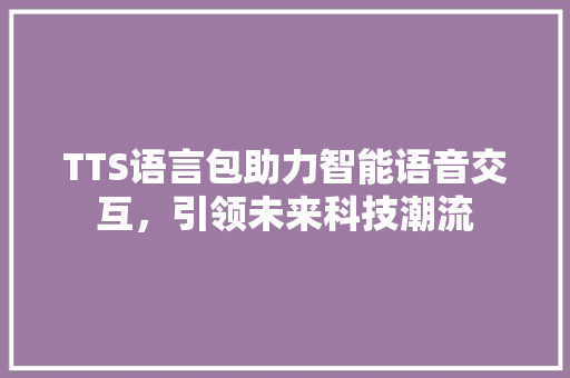 TTS语言包助力智能语音交互，引领未来科技潮流