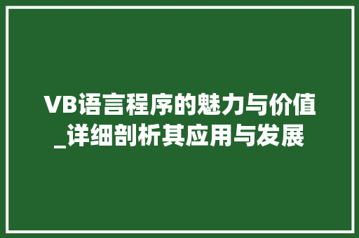 VB语言程序的魅力与价值_详细剖析其应用与发展