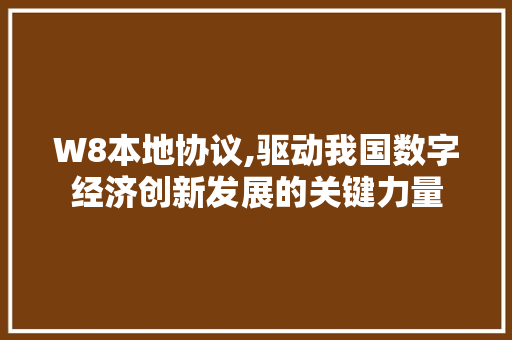 W8本地协议,驱动我国数字经济创新发展的关键力量