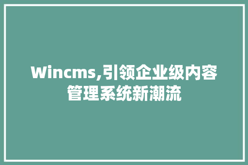 Wincms,引领企业级内容管理系统新潮流