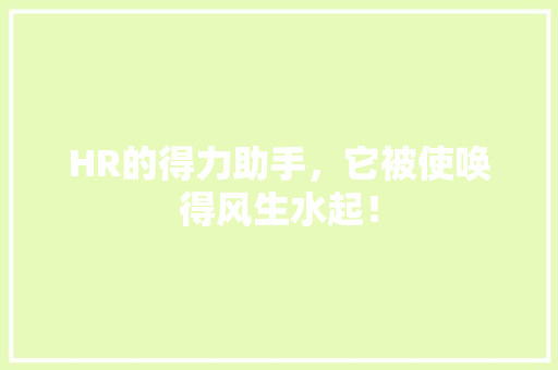 HR的得力助手，它被使唤得风生水起！