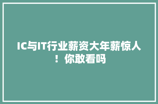 IC与IT行业薪资大年薪惊人！你敢看吗 神马SEO