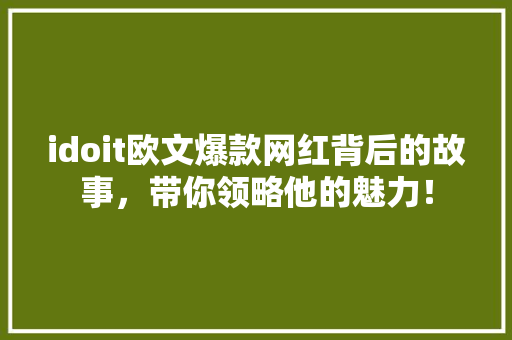 idoit欧文爆款网红背后的故事，带你领略他的魅力！ 必应SEO