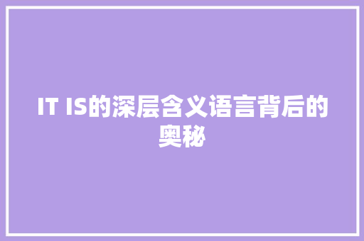 IT IS的深层含义语言背后的奥秘 百度SEO