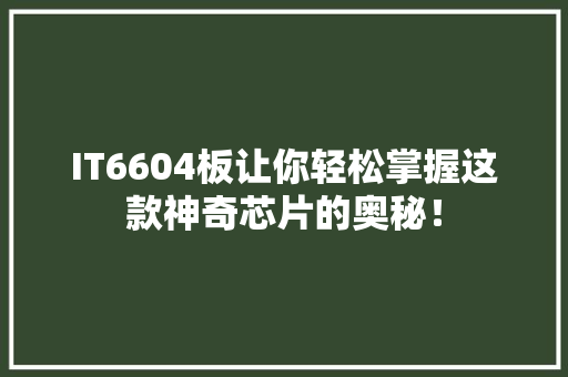 IT6604板让你轻松掌握这款神奇芯片的奥秘！