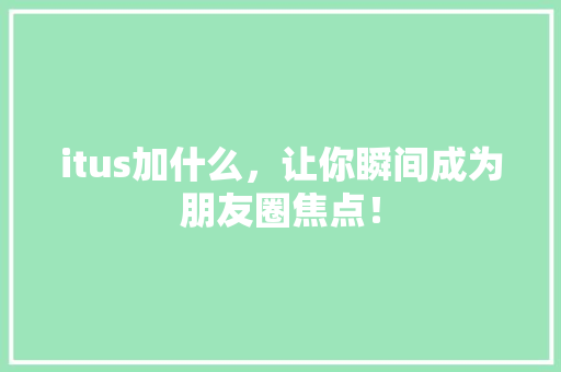 itus加什么，让你瞬间成为朋友圈焦点！ 神马SEO