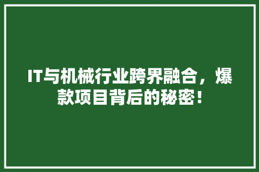 IT与机械行业跨界融合，爆款项目背后的秘密！ 百度SEO