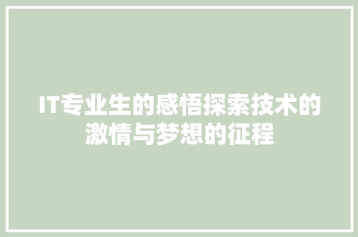 IT专业生的感悟探索技术的激情与梦想的征程 神马SEO