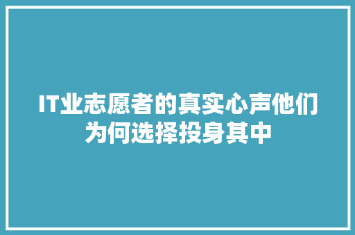 IT业志愿者的真实心声他们为何选择投身其中 神马SEO
