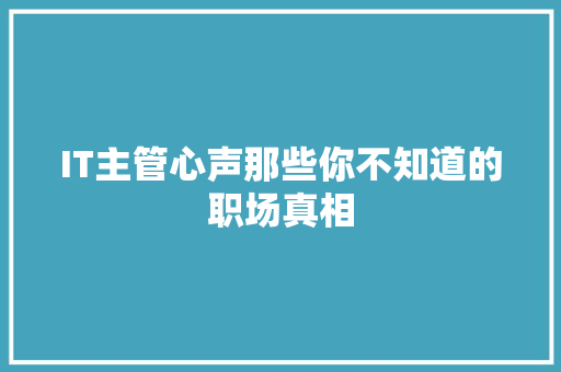 IT主管心声那些你不知道的职场真相