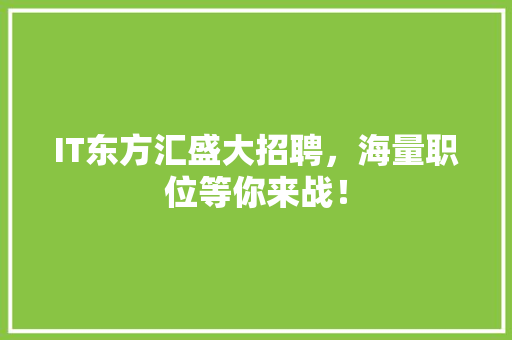 IT东方汇盛大招聘，海量职位等你来战！ 百度SEO