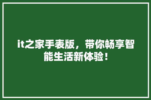 it之家手表版，带你畅享智能生活新体验！ 神马SEO