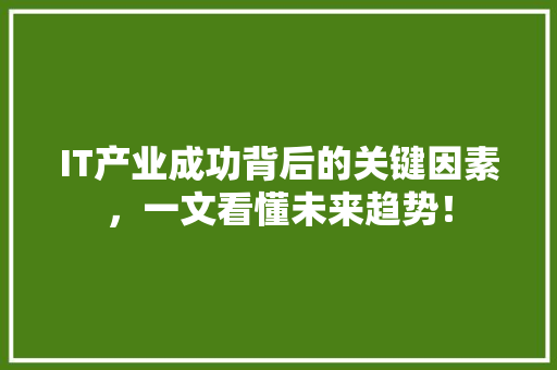 IT产业成功背后的关键因素，一文看懂未来趋势！