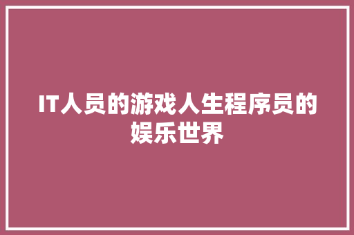 IT人员的游戏人生程序员的娱乐世界 必应SEO