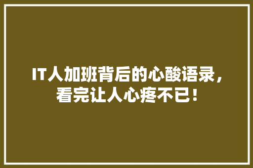 IT人加班背后的心酸语录，看完让人心疼不已！ 网站建设公司
