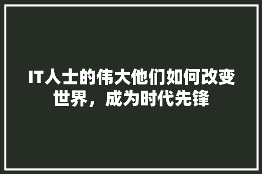 IT人士的伟大他们如何改变世界，成为时代先锋 神马SEO