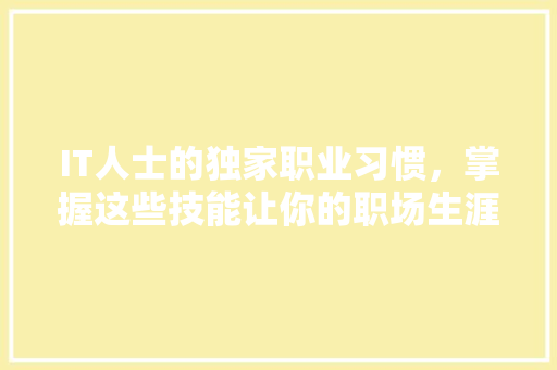 IT人士的独家职业习惯，掌握这些技能让你的职场生涯更上一层楼！ 必应SEO