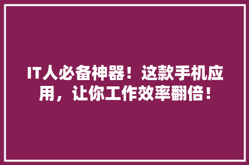 IT人必备神器！这款手机应用，让你工作效率翻倍！ 网站建设公司
