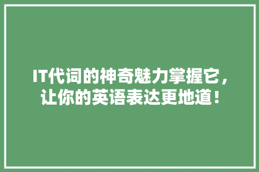 IT代词的神奇魅力掌握它，让你的英语表达更地道！ 百度SEO