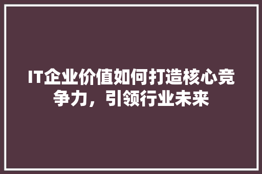 IT企业价值如何打造核心竞争力，引领行业未来 搜狗SEO