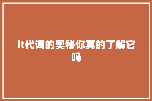 it代词的奥秘你真的了解它吗 搜狗SEO
