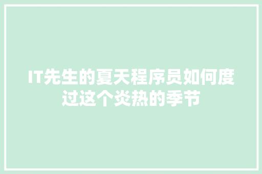 IT先生的夏天程序员如何度过这个炎热的季节 必应SEO