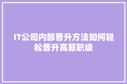IT公司内部晋升方法如何轻松晋升高薪职级 神马SEO