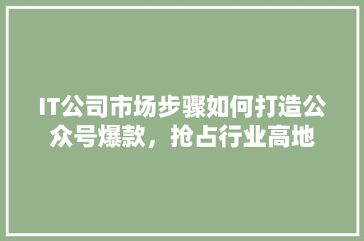 IT公司市场步骤如何打造公众号爆款，抢占行业高地 神马SEO