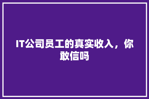 IT公司员工的真实收入，你敢信吗 网站建设公司