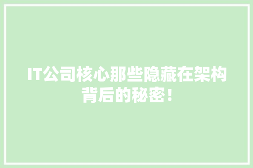 IT公司核心那些隐藏在架构背后的秘密！ 必应SEO