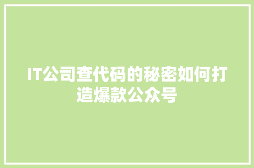 IT公司查代码的秘密如何打造爆款公众号 必应SEO