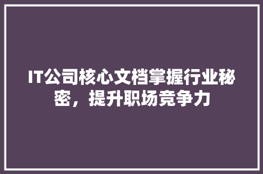 IT公司核心文档掌握行业秘密，提升职场竞争力
