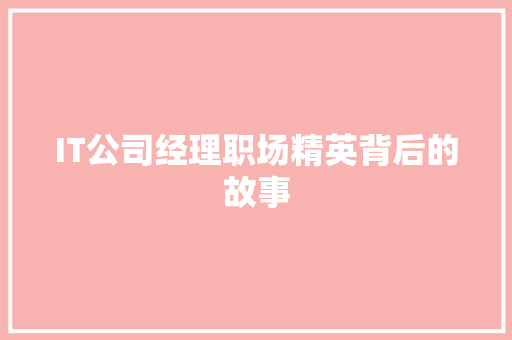 IT公司经理职场精英背后的故事 百度SEO