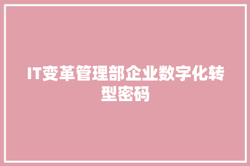 IT变革管理部企业数字化转型密码 必应SEO