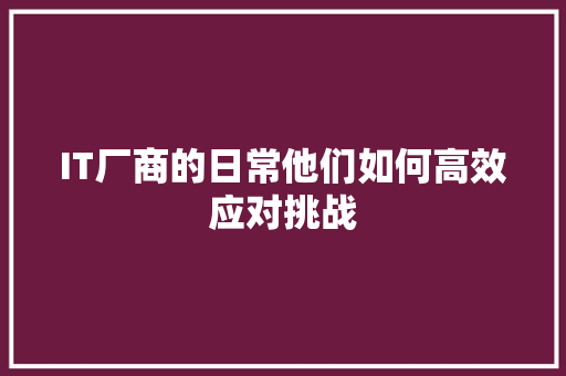 IT厂商的日常他们如何高效应对挑战 搜狗SEO