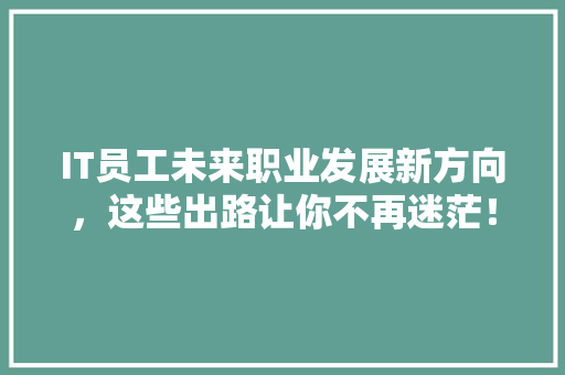 IT员工未来职业发展新方向，这些出路让你不再迷茫！ 搜狗SEO