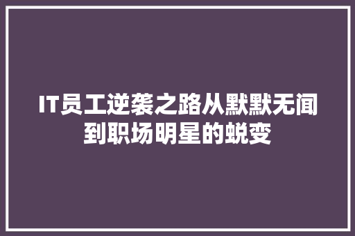 IT员工逆袭之路从默默无闻到职场明星的蜕变 网站建设公司