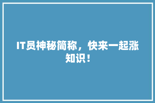 IT员神秘简称，快来一起涨知识！ SEO关键词