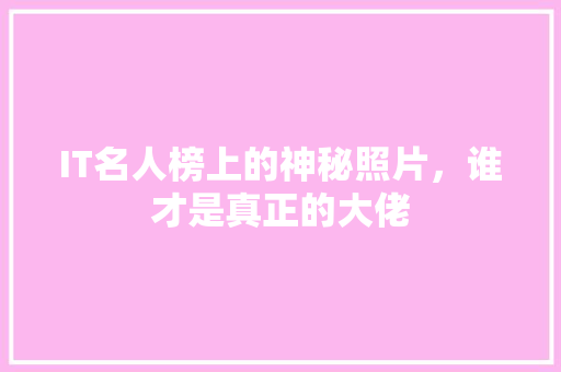 IT名人榜上的神秘照片，谁才是真正的大佬