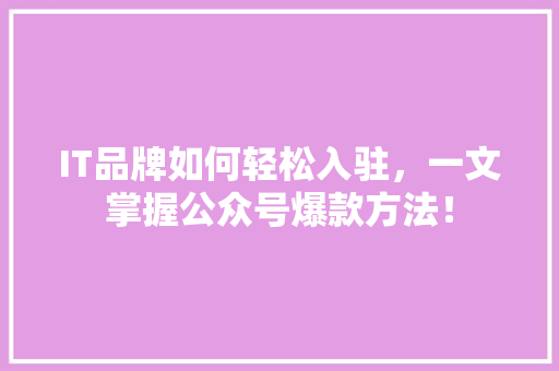 IT品牌如何轻松入驻，一文掌握公众号爆款方法！ 必应SEO