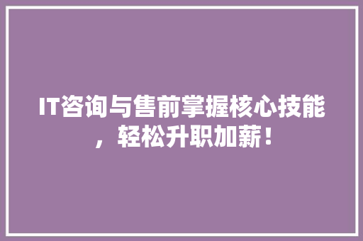IT咨询与售前掌握核心技能，轻松升职加薪！ 必应SEO