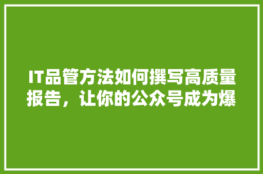 IT品管方法如何撰写高质量报告，让你的公众号成为爆款！