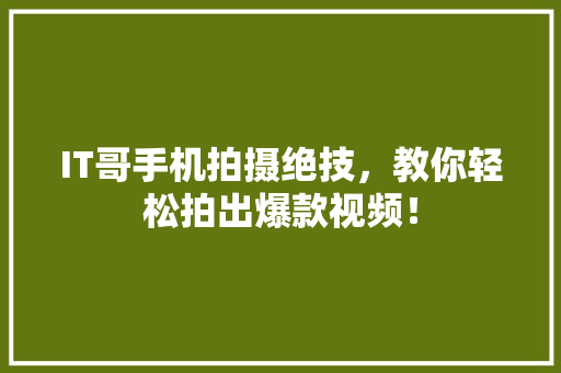 IT哥手机拍摄绝技，教你轻松拍出爆款视频！ 必应SEO