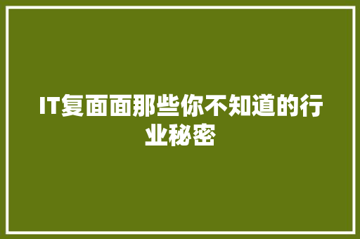 IT复面面那些你不知道的行业秘密 搜狗SEO