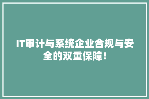 IT审计与系统企业合规与安全的双重保障！ SEO关键词
