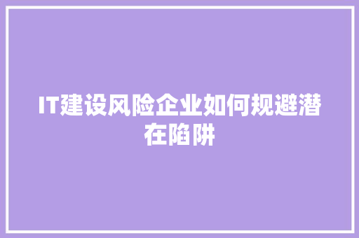 IT建设风险企业如何规避潜在陷阱